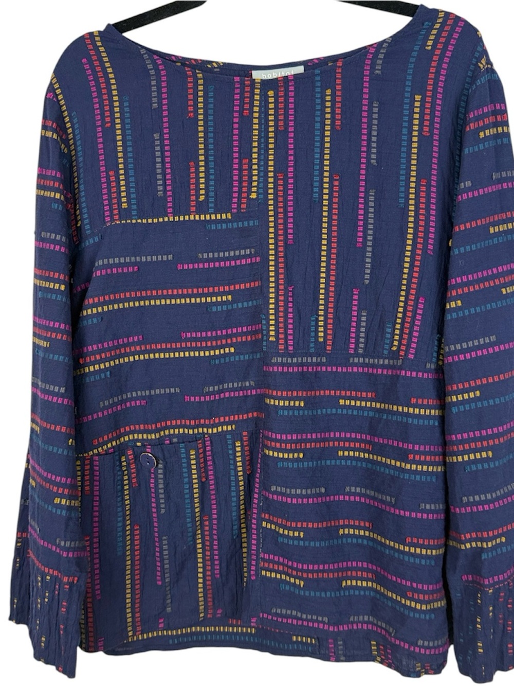 Habitat Clothes To Live In Textured Cotton Striped Pocket Top Medium Blue Multi